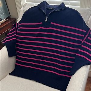 Women’s Zesica Navy and Pink Striped Sweater Med